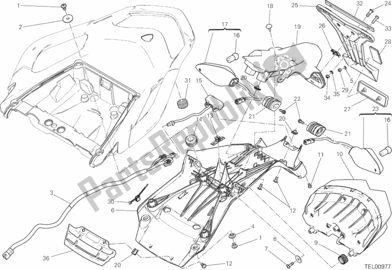 All parts for the Number Plate Holder - Tail Light of the Ducati Multistrada 1200 S Touring Brasil 2016